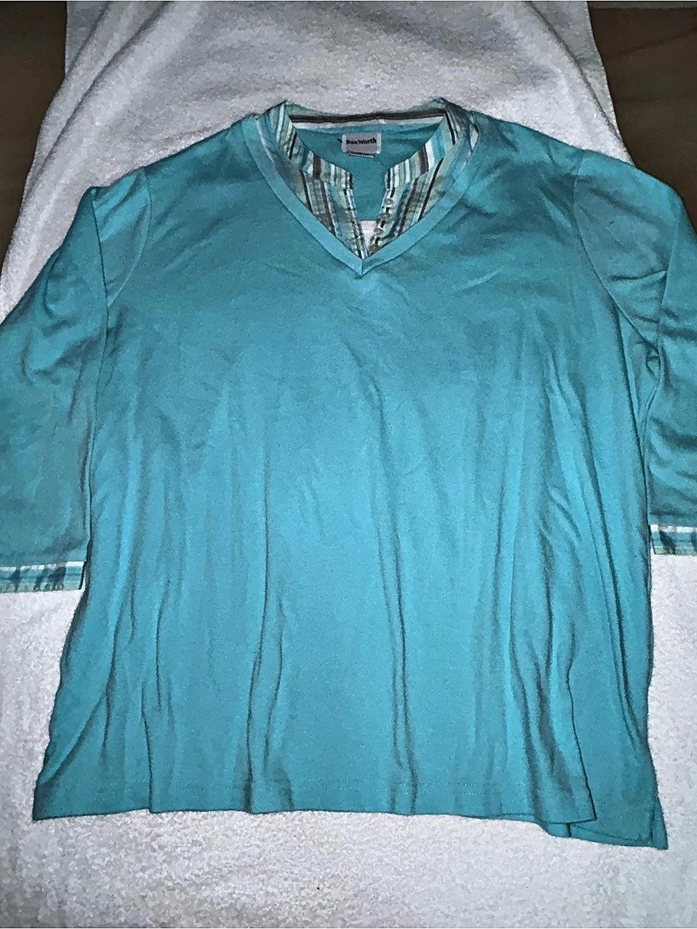 BonWorth Striped V-Neck Tunic in Blue XL